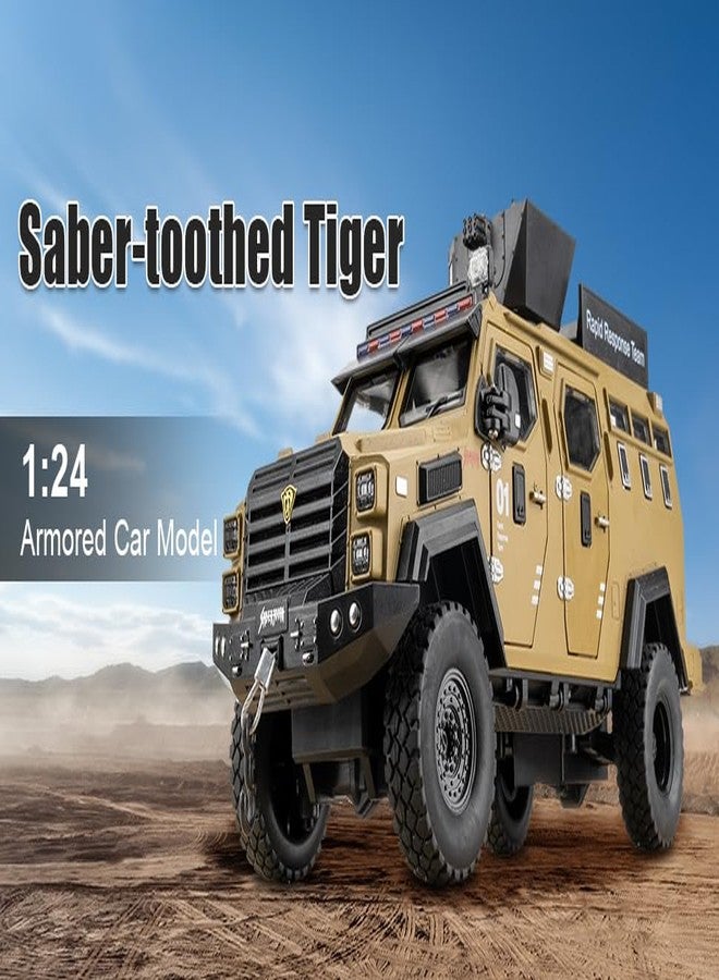 Magicwand® 1:24 Scale Die-Cast Metal Saber-Tooth Armored Truck【Large】 with Openable 11 Small Windows & Doors,Lights & Music & Working Steering【Sand Brown】【Pack of 1】 - Image 4